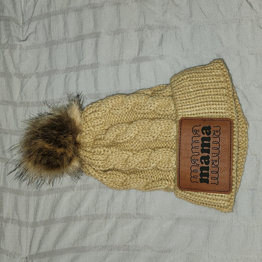 Tan " mama" pom beanie